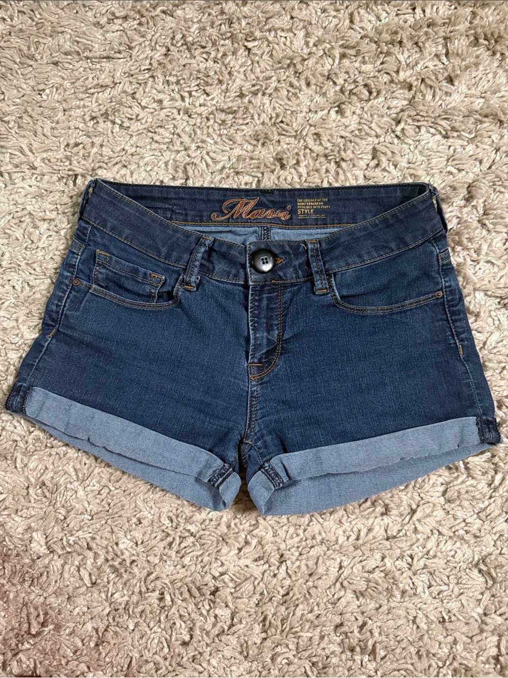 Mavi Tiara Dark Wash Rolled Cuffed Denim Booty Shorts - Size 27